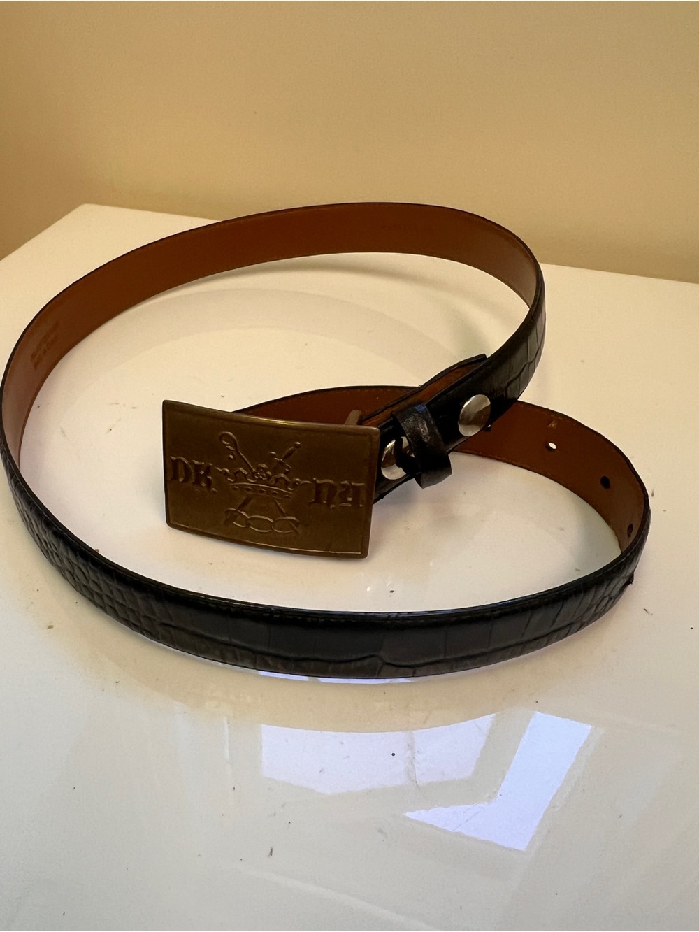 Ralph Lauren Embossed Lauren Logo Leather Belt - Brown